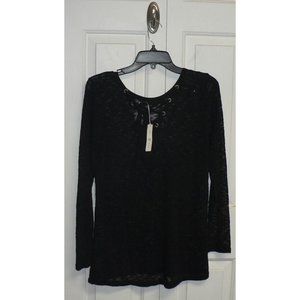 Thyme & Honey Women's Lightweight Lace Up Back High-Low Long Sleeve Top Black SM